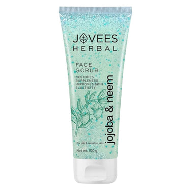 Jovees Herbal Jojoba & Neem Face Scrub | With Liquorice Extract & Wheatgerm Extract | For Oily Skin | Removes Dead Skin Cells | Improves Skin Elasticity |100gm